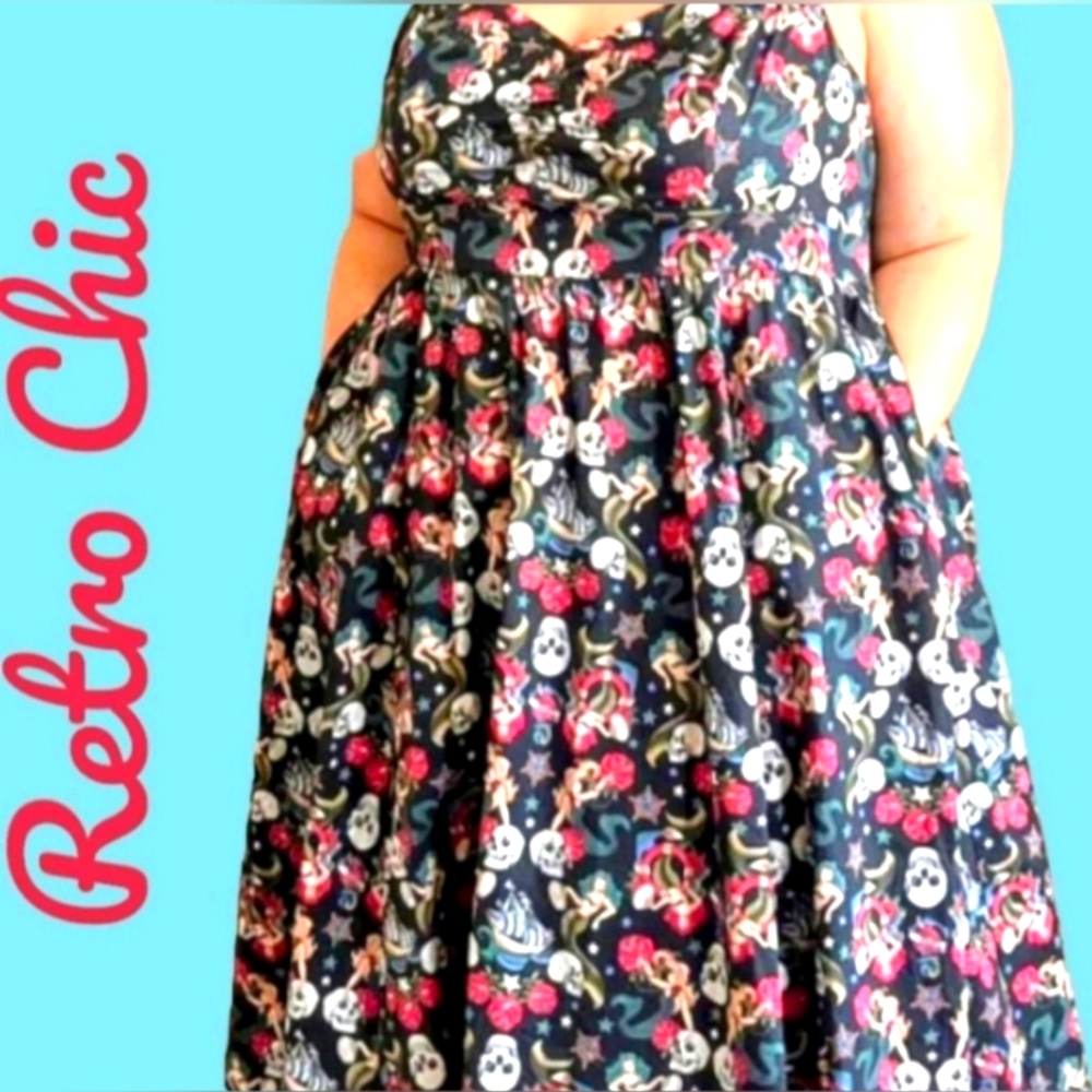 Torrid Retro Chic Tattoo Print Midi Poplin Fit & Flare Dress! Size 1, 14/16